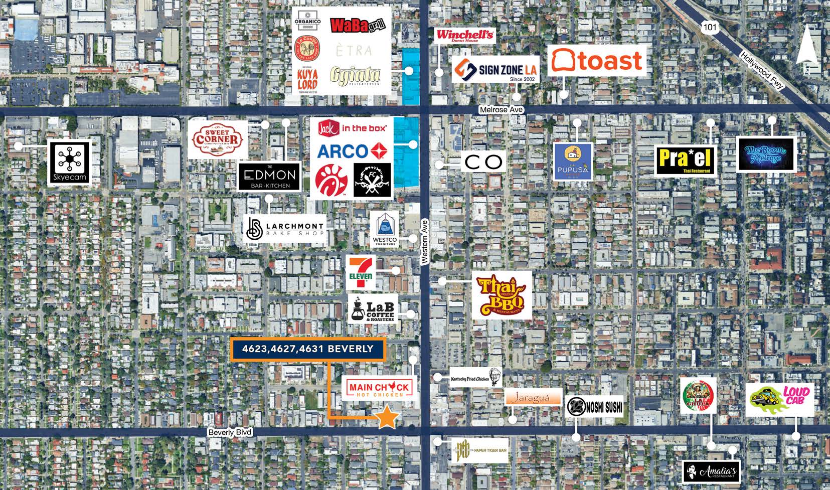 Retailer map around 4623-4631 Beverly Blvd